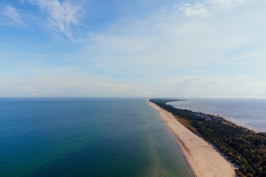 An aerial view of Plaża Jastarnia beach in Poland