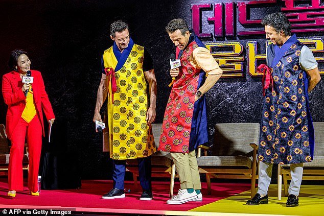 Hugh and Ryan got in the spirit during the event as they wore traditional Korean hanbok clothing