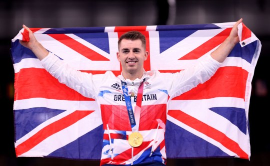 Max Whitlock of Great Britain celebrates after winning gold in the Men's Pommel Horse Final on day nine of the Tokyo 2020 Olympic Games