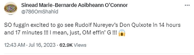 Ms O'Connor also tweeted her excitement at seeing a screening of Rudolf Nureyev performing