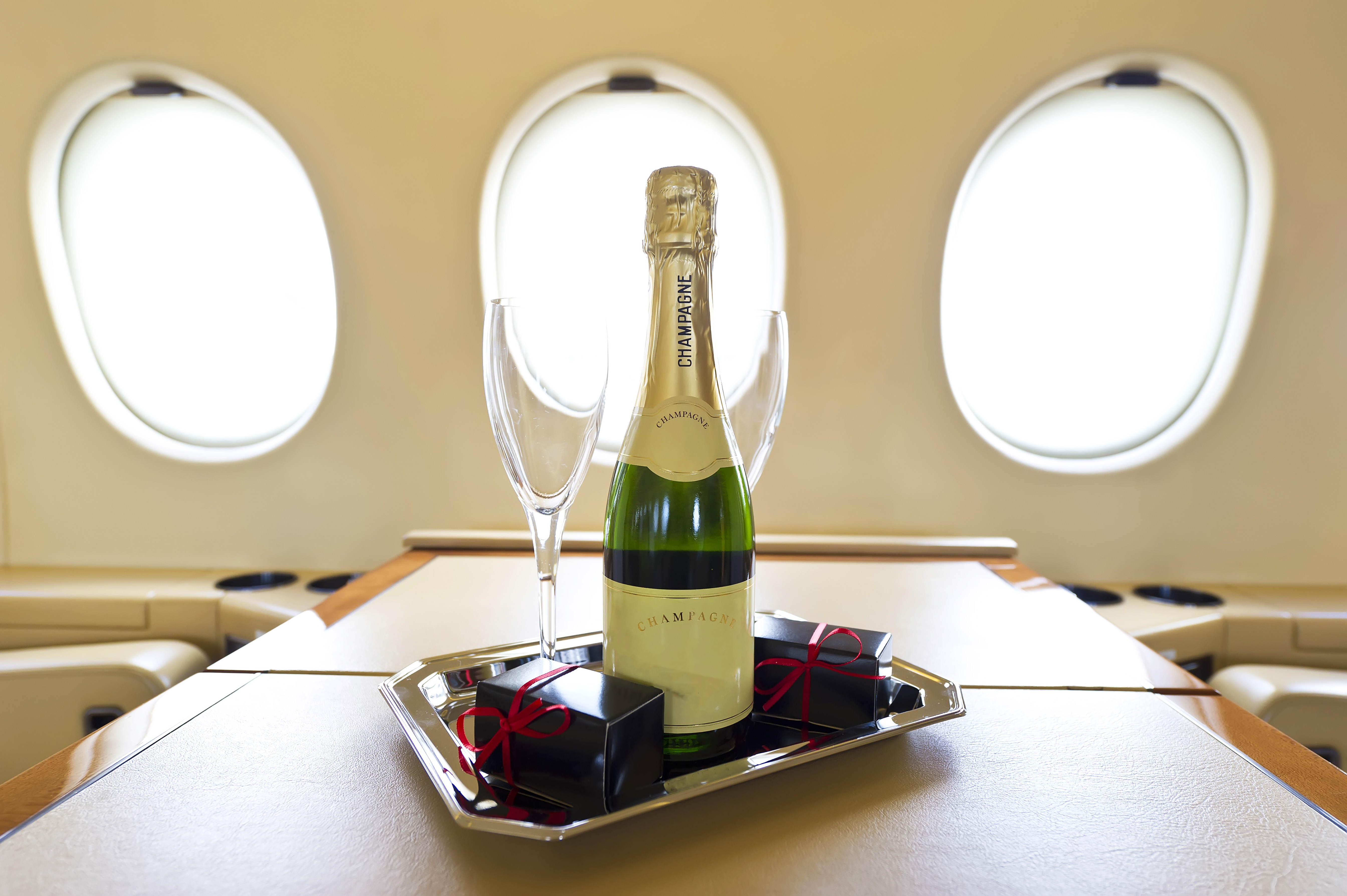 First class service, including champagne, flutes and chocolates