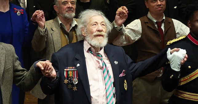 Sir Ian McKellen on stage for Player Kings at the Noel Coward Theatre