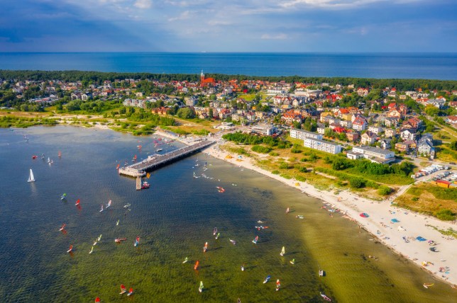 Pier in Jastarnia town on the Puck Bay at summer, Poland.