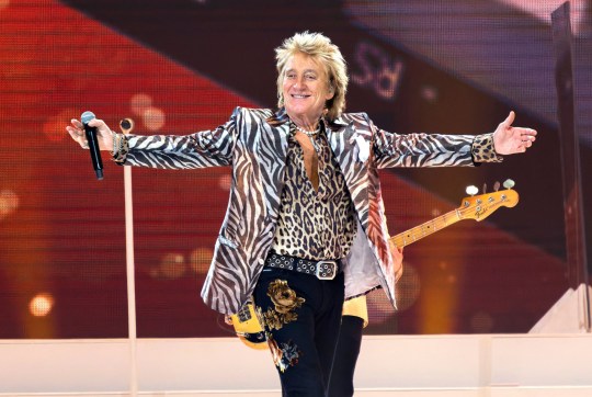 Rod Stewart performing on stage at the Royal Arena in Copenhagen, Denmark