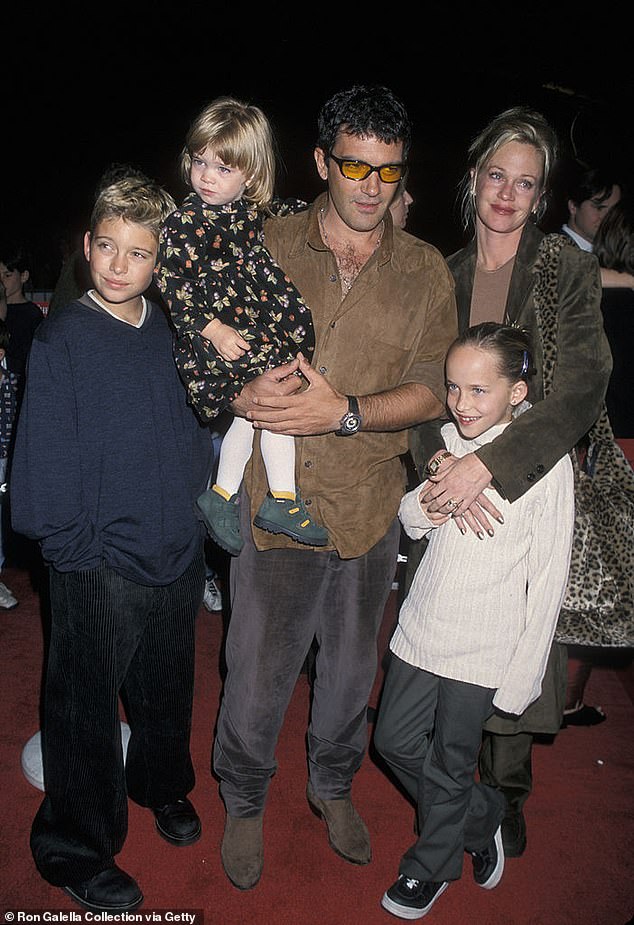 Alexander Bauer, Stella Banderas, Antonio, Dakota Johnson, and Melanie pictured way back in 1998