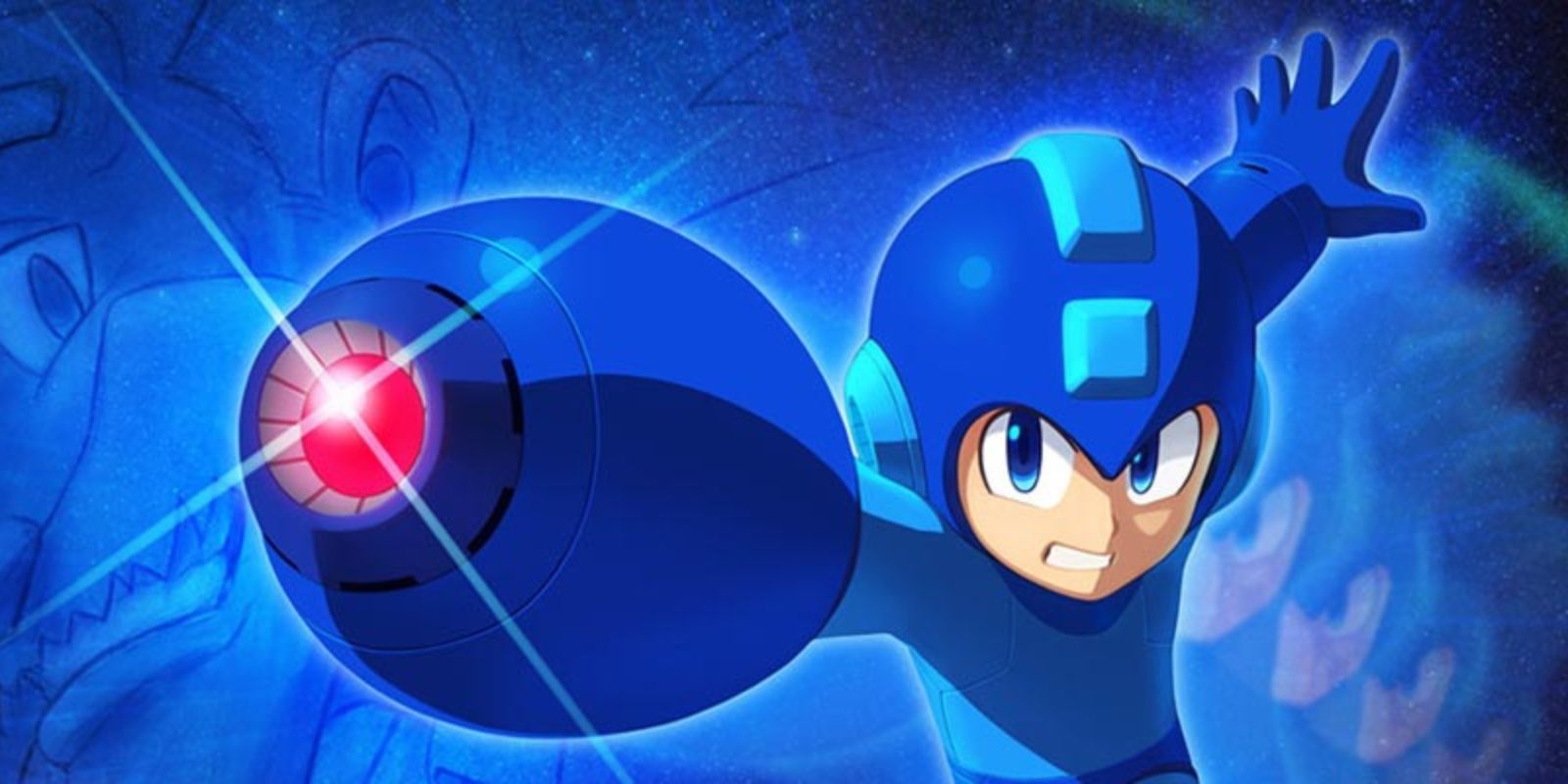 Mega Man aiming his arm canon ahead