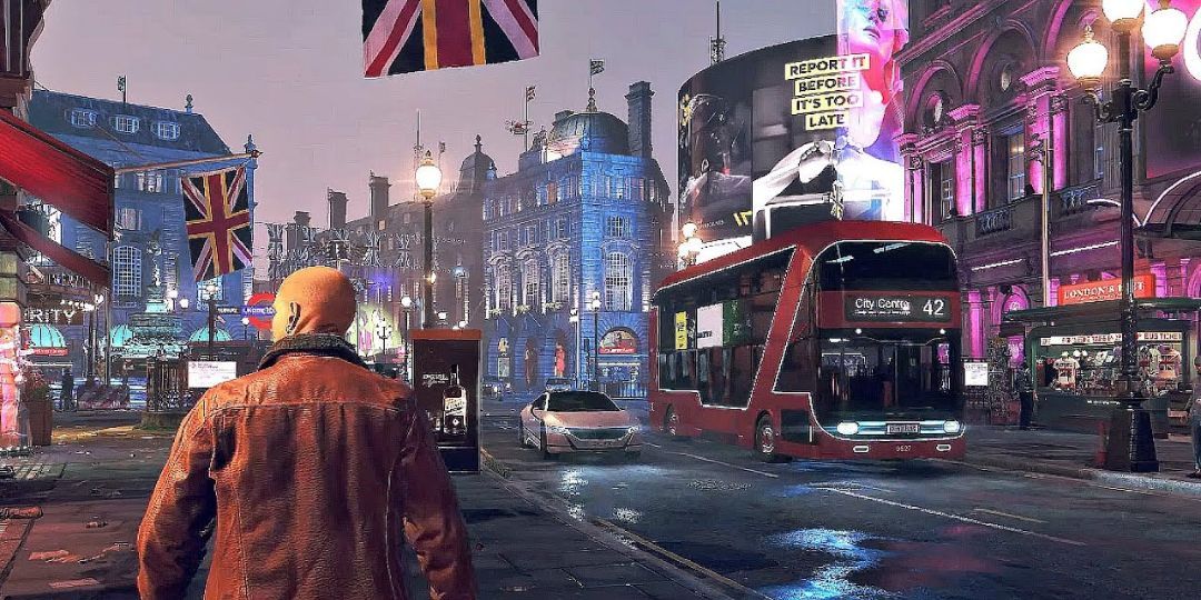 A man stands in front of a neon London.