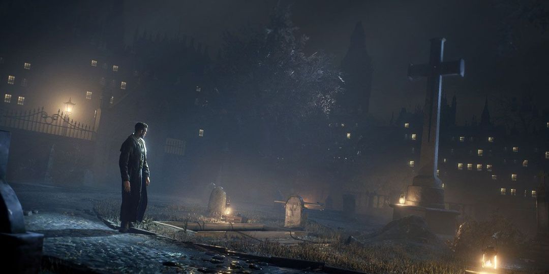 A vampire stands in front of a graveyard.