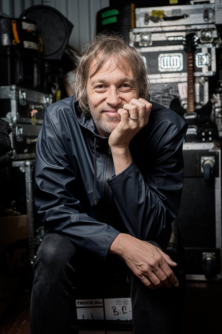 LONDON, UNITED KINGDOM - AUGUST 26: Portrait of Welsh musician Andy Bell, guitarist with indie rock group Ride, photographed at a removals warehouse in London on August 26, 2015. Bell is also a former member of Oasis and Beady Eye. (Photo by George Fairbairn/Total Guitar Magazine/Future via Getty Images)