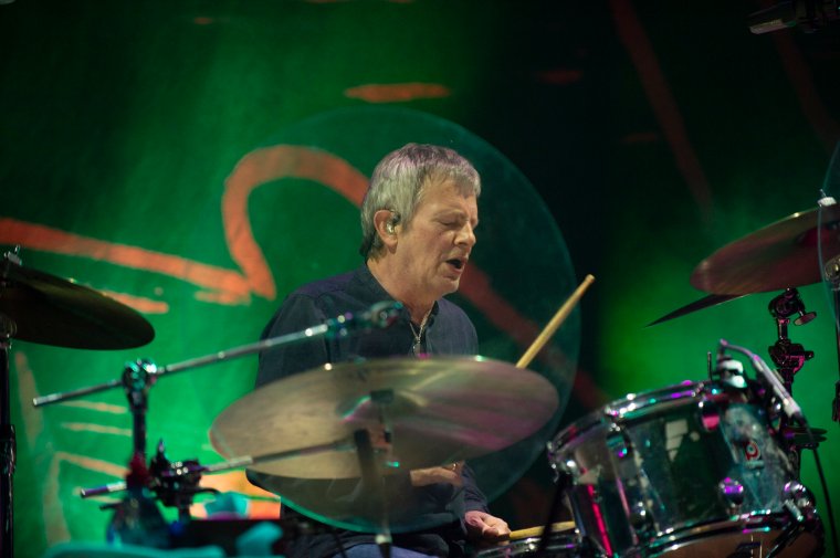 PORTSMOUTH, ENGLAND - MARCH 20: Chris Sharrock of Noel Gallagher's High Flying Birds performs at Portsmouth Guildhall on March 20, 2024 in Portsmouth, England. (Photo by Mark Holloway/Redferns)