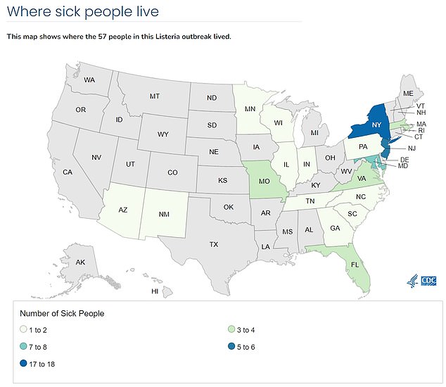 The above map shows the states where illnesses linked to the deli meat listeria outbreak have been reported