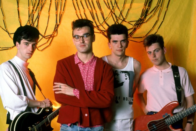 Johnny Marr, Morrissey, English drummer Mike Joyce and English bassist Andy Rourke of The Smiths 