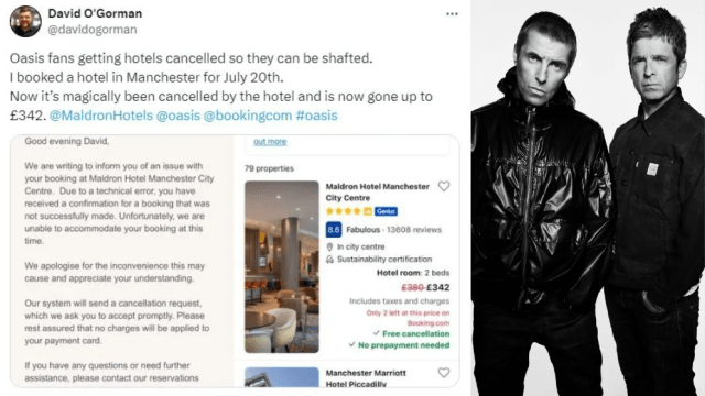 Oasis fans complain as hotels ‘cancel rooms and triple their prices’