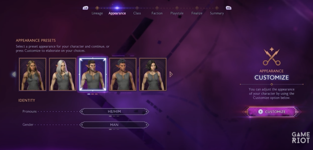 pronoun option for avatars on Dragon Age game