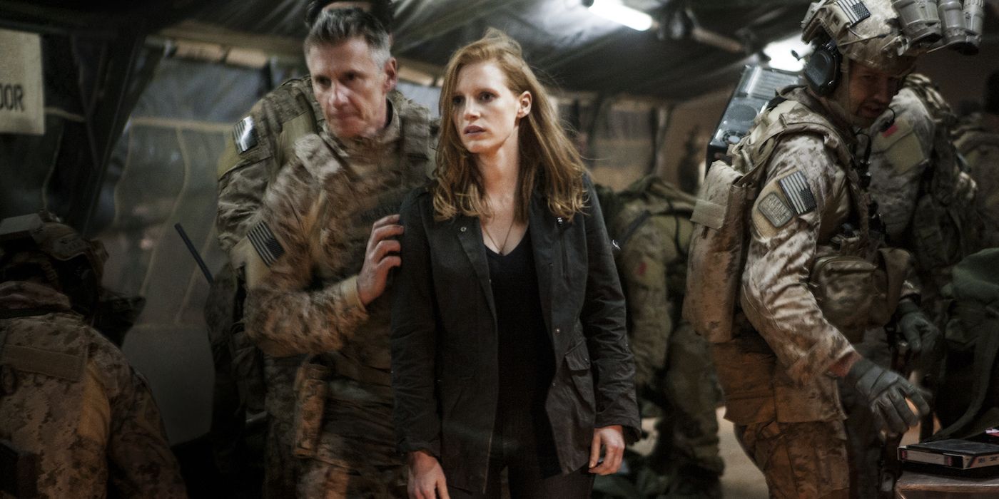 Jessica Chastain as Maya in an army command bunker in Zero Dark Thirty