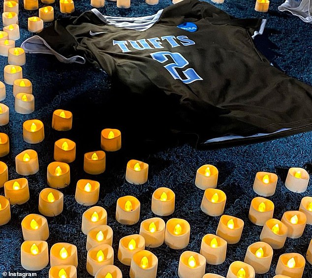 The biggest risk is that of choking which has led to a number of fatalities including the death of Madie Nicpon, a 20-year-old Tufts student who died in 2021. Pictured: Ms Nicpon's shirt laid out at a vigil