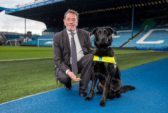 Former Labour Home Secretary David Blunkett MP with his new Guide dog 'Barley' 