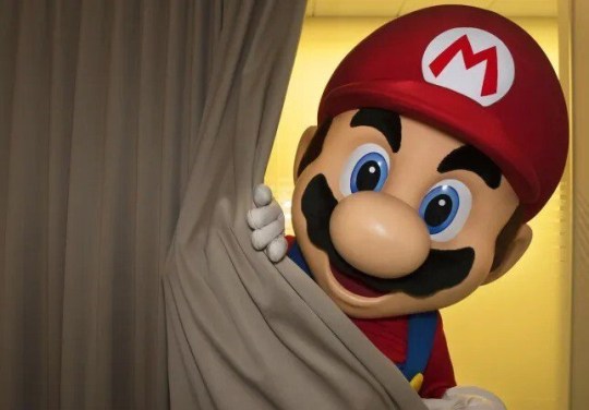 Mario behind a curtain