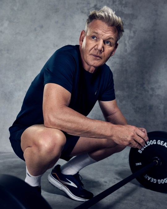 Gordon Ramsay poses with some weights