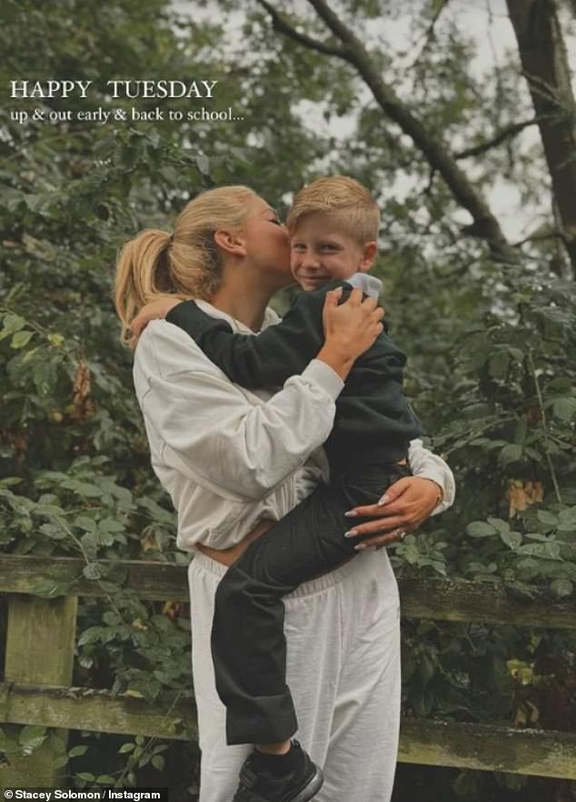 Stacey Solomon, 34, also jumped on the bandwagon and shared a snap of herself holding her four-year-old son Rex, ahead of his first day back at school