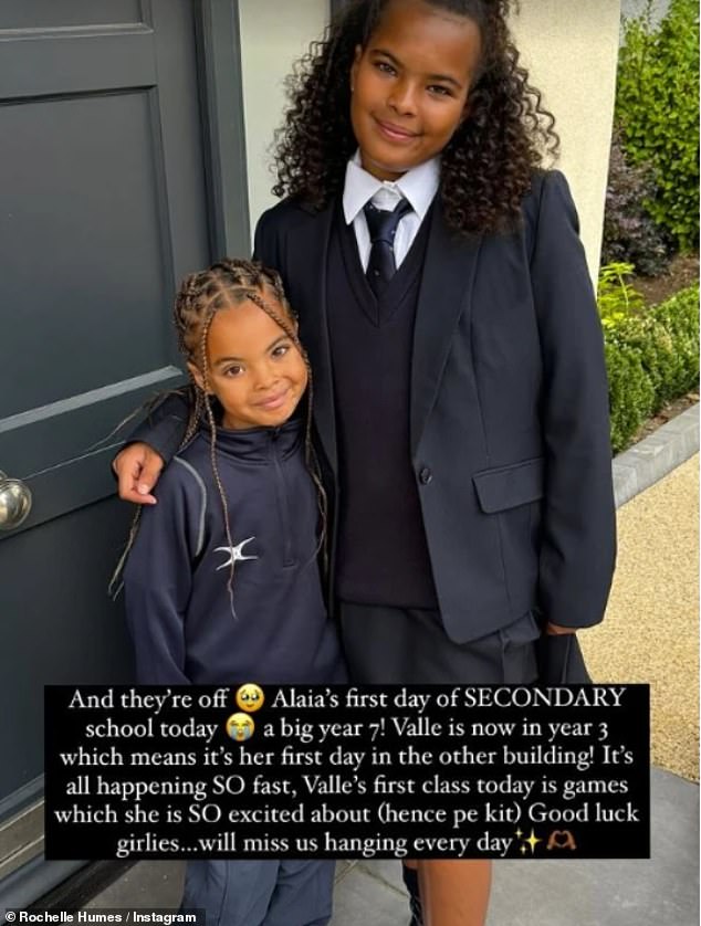 Rochelle also shared a photo of her eldest daughter Alaia, 10, heading back to school for her first day in year seven