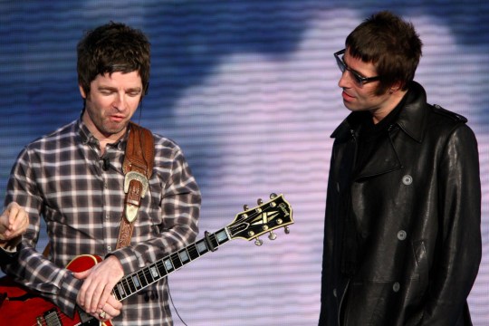 Liam and Noel Gallagher of Oasis performing on Italian TV show Che Tempo Che Fa 