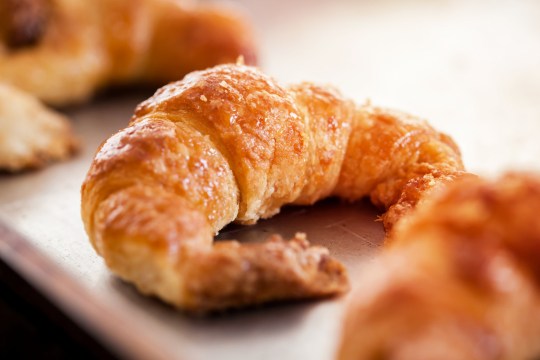 Fluffy croissant on tray.