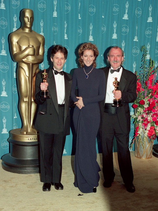 James Horner, composer, Celine Dion and Wilbur Jennings, lyricist with the Oscars for Titanic