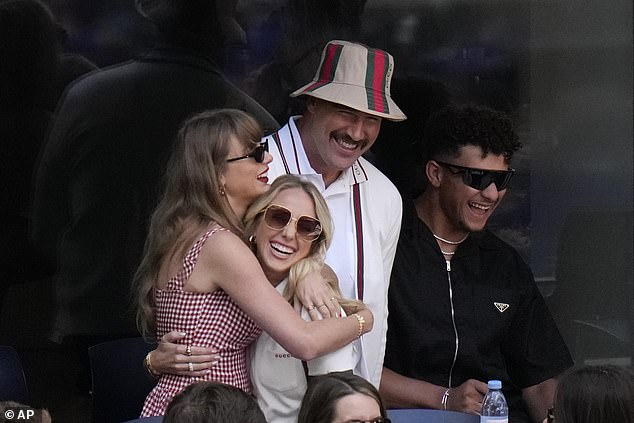 Taylor was also back in the arms of her 'Trump fan' BFF Brittany Mahomes despite talk of a rift between the pair