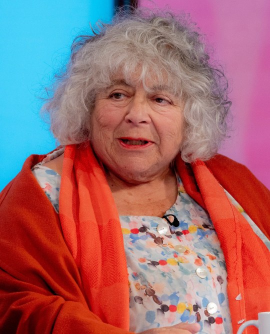 Miriam Margolyes wearing an orange cardigan on Loose Women