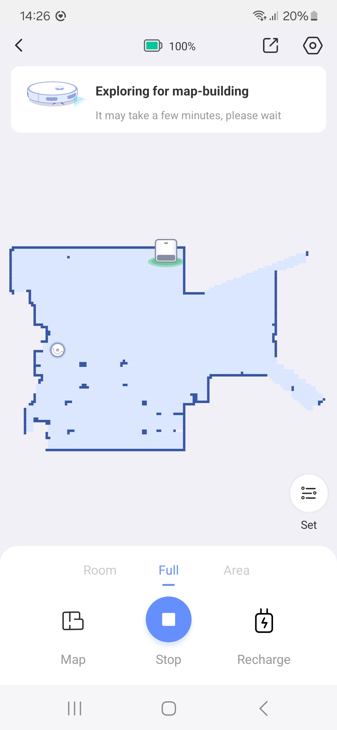 A screenshot of the EzViz RE5 Plus Robot Vacuum and Mop map-building app screen