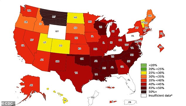 This graph from the CDC shows obesity rates for non-hispanic black Americans, the most at-risk group for obesity