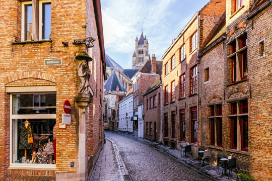 Cobbled street in Bruges old town in Belgium