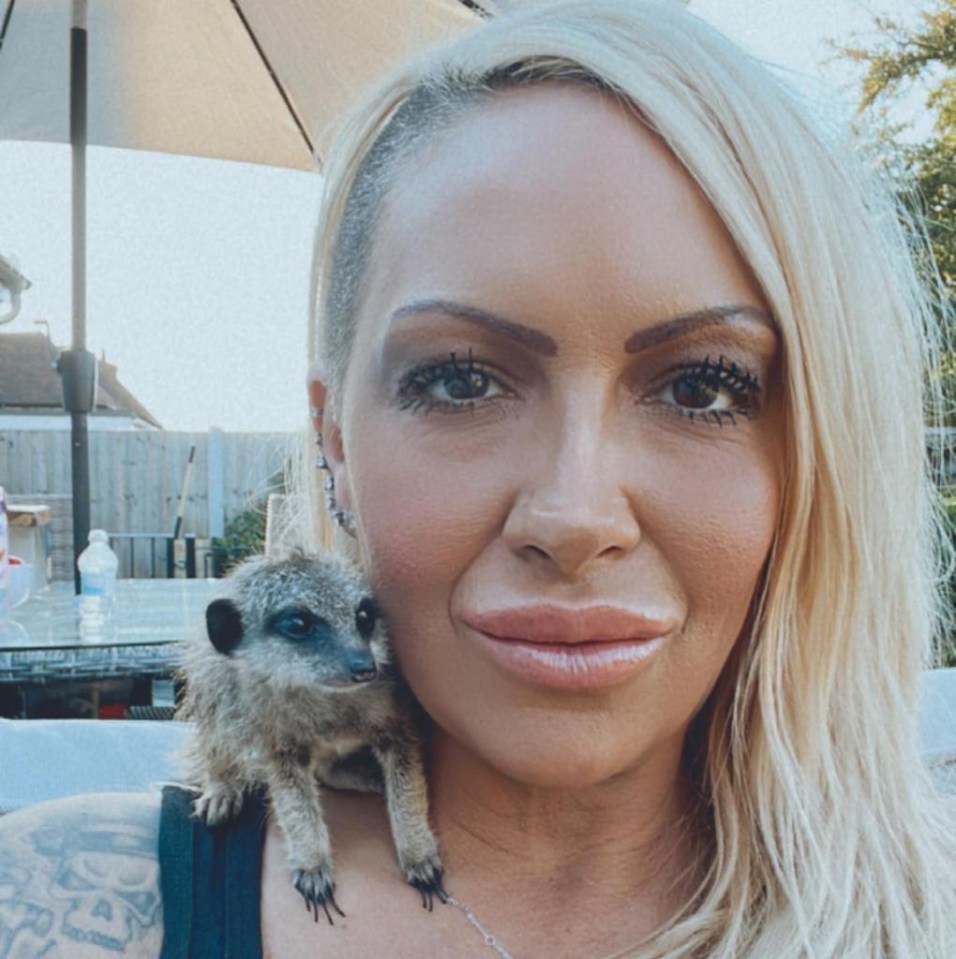 Jodie Marsh has grumbled that her local council is being cruel and unfair by refusing her a licence for dangerous wild animals, pictured Jodie with a meerkat