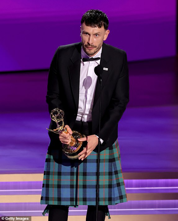 LOS ANGELES, CALIFORNIA - SEPTEMBER 15: Richard Gadd accepts the Outstanding Writing For A Limited Or Anthology Series Or Movie award for "Baby Reindeer" onstage during the 76th Primetime Emmy Awards at Peacock Theater on September 15, 2024 in Los Angeles, California.  (Photo by Kevin Winter/Getty Images)