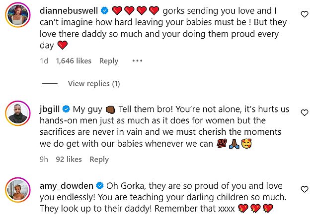 Gorka's fellow BBC Strictly co-stars including Amy Dowden and Dianne Buswell also shared their support with the dancer