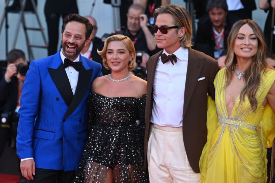 Nick Kroll, Florence Pugh, Chris Pine and Olivia Wilde on the red carpet at the Venice Film Festival