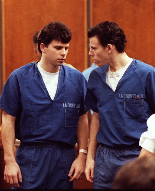 Lyle, left, and Erik Menendez leave the courtroom in Santa Monica in 1990.