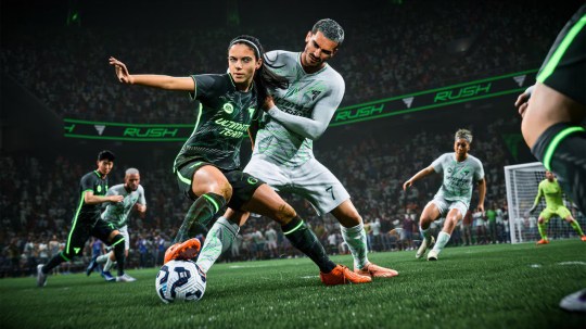 Aitana Bonmatí and Antoine Griezmann in a battle in EA Sports FC 25