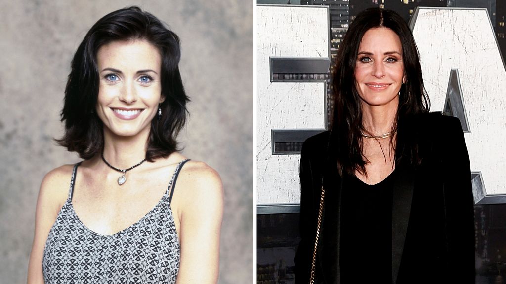 Split image of Courteney Cox in 1994 vs. 2024