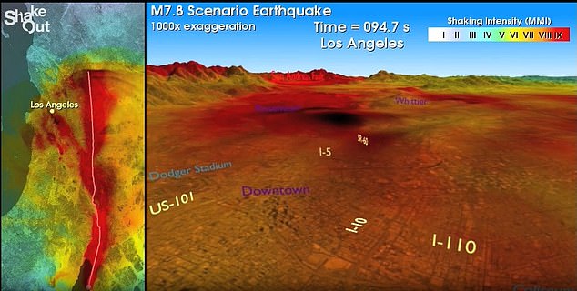 Violent shaking could begin to rock LA just over a minute after the initial rupture, and continue for at least another minute