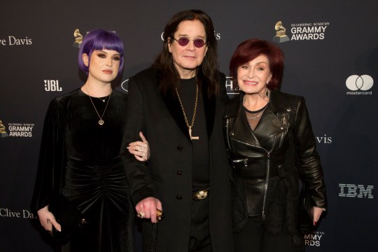 Kelly Osbourne, Ozzy Osbourne and Sharon Osbourne attend the Pre-GRAMMY Gala 