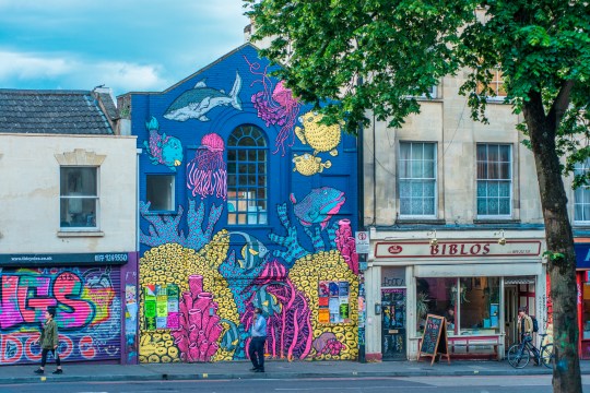 Stokes Croft is a colorful district of Bristol full of street art