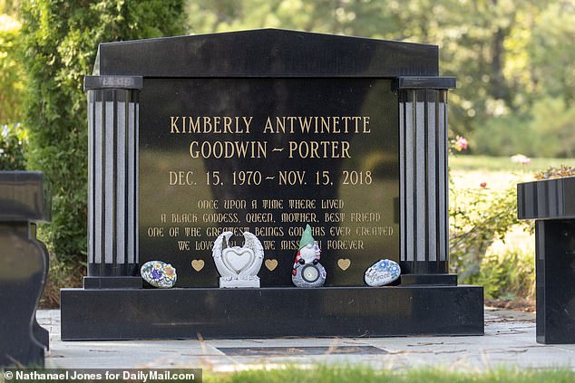 Kim's grave is next to her mother's in the Evergreen Memory Gardens Cemetery in Columbus, Georgia. The epitaph reads: 'Once upon a time there was a black goddess, queen, mother, best friend. One of the greatest beings God has ever created. We love her. We miss her. Forever