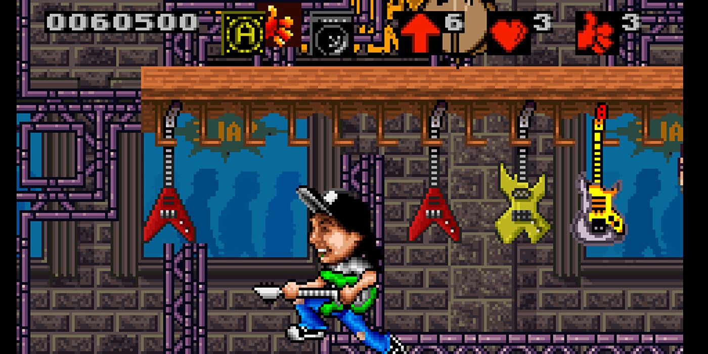 Wayne running with guitars in 'Wayne's World' video game