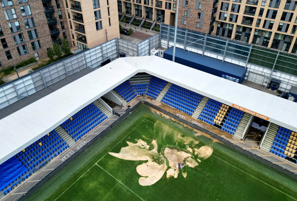 A huge sinkhole has formed in the corner of the pitch