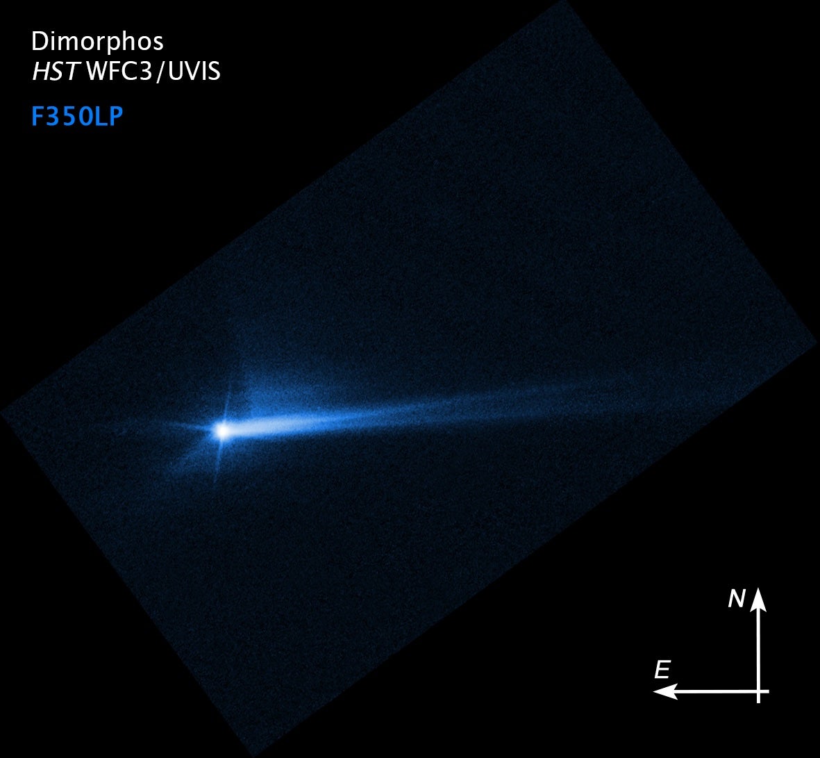 NASA’s Hubble Space Telescope captures debris blasted from the surface of asteroid Dimorphos following the agency’s DART mission. This image was taken the month after the test. Nathan Moore said his study showed a similar effect using a mock asteroid.