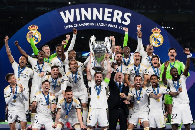 Real Madrid lift the Champions League trophy