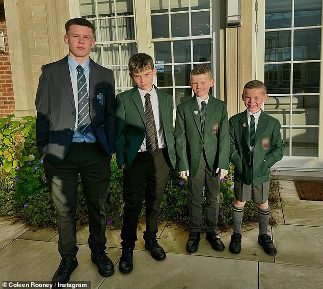 Coleen Rooney's children were among the students returning to school after the summer holidays this week (pictured L-R Kai, Klay, Kit, and Cass)