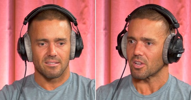 Compilation image of Spencer Matthews with headphones on looking emotional 